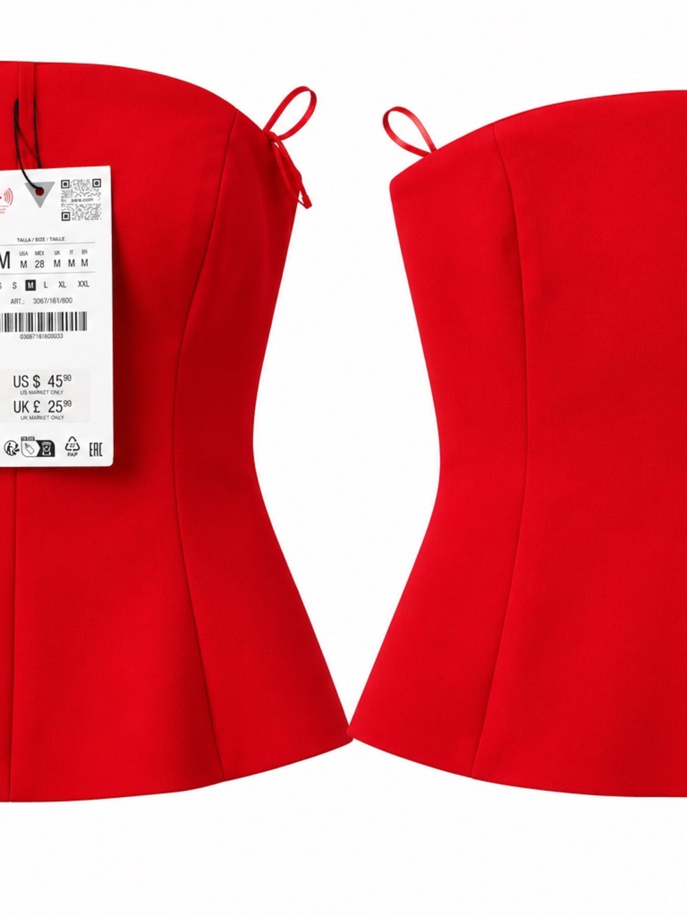 ZARA Red Strapless Peplum Corset Top Size M NWT